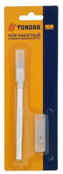 Нож макетный ТУНДРА, алюминиевая ручка, перьевое лезвие (5 доп. лезвий) 3593384