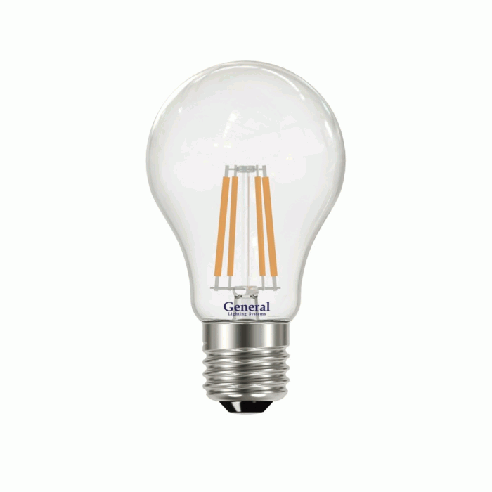Лампа светодиодная GENERAL 13W E27 6500K, А60, филаментная, прозрачная.