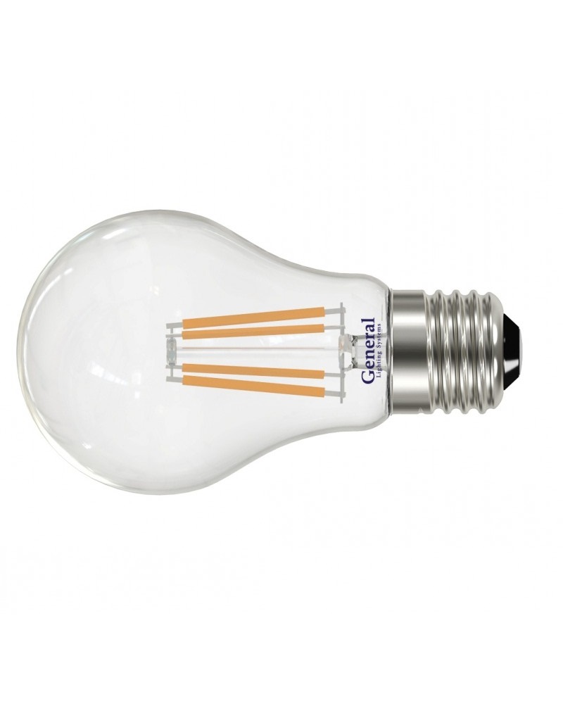 Лампа светодиодная GENERAL 13W E27 4500K, А60, филаментная, прозрачная.