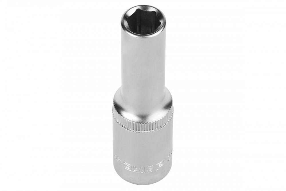 Головка торцевая ЗУБР Мастер 6 граней, 8 мм, 1/2", удлиненная, Cr-V, FLANK, хроматированное покрытие.
