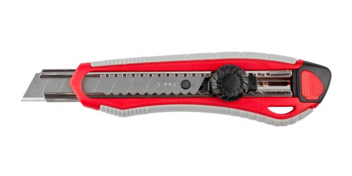 Нож канцелярский ЗУБР 18 мм, обрезиненный корпус, круглый фиксатор МАСТЕР