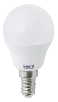 Лампа светодиодная GENERAL  7W E14 шар 4500K