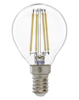 Лампа светодиодная GENERAL  7W E14 шар 2700K нитевидная